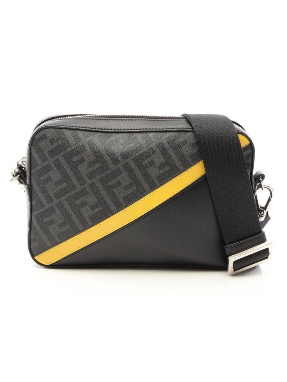 Fendi Shoulder Bag Diagonal Camera Case Zucca Black Gray Yellow Leather